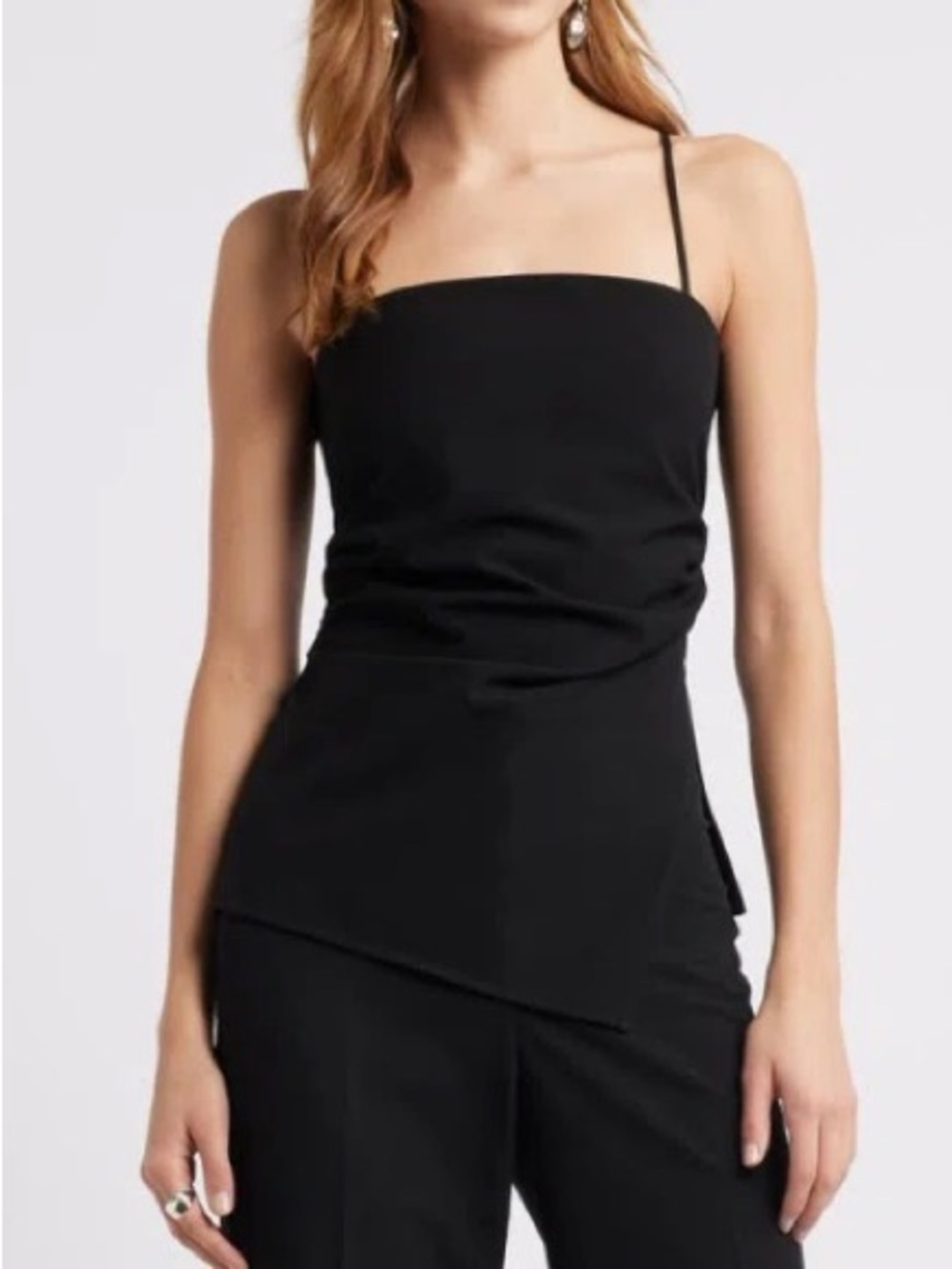 Minimalist Black Asymmetric Spaghetti-Strap Top